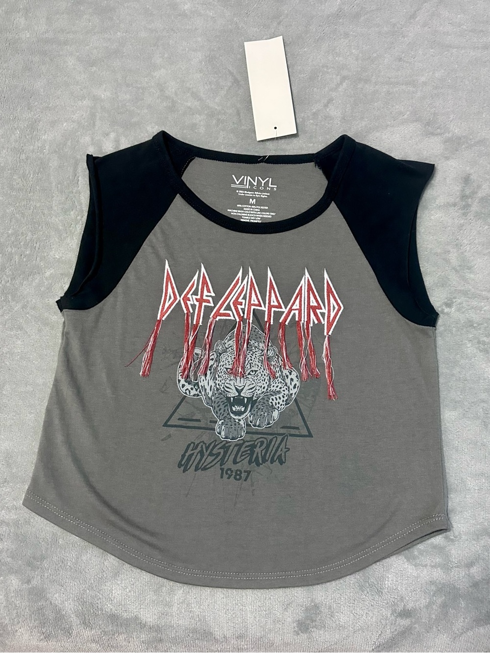 Def Leppard Grey & Black Graphic Muscle Tee MEDIUM